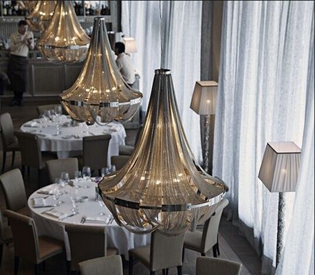 Hot Sprzedam Luksusowy Hotel Duży żyrandol Nowoczesne wnętrza kolor chrom nikiel metalowy łańcuch Żyrandol światło dla hotelu Villas