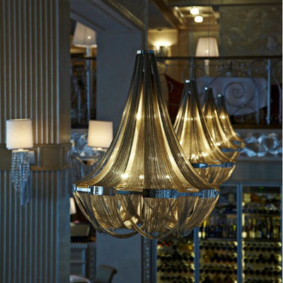 Hot Sprzedam Luksusowy Hotel Duży żyrandol Nowoczesne wnętrza kolor chrom nikiel metalowy łańcuch Żyrandol światło dla hotelu Villas