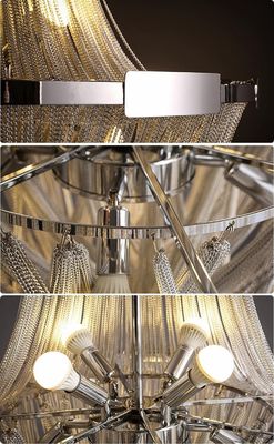 Hot Sprzedam Luksusowy Hotel Duży żyrandol Nowoczesne wnętrza kolor chrom nikiel metalowy łańcuch Żyrandol światło dla hotelu Villas