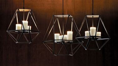Szkło wewnątrz świecy Świecznik Led Lights, Szeroki czerni żelaza Cage Lampa wisząca