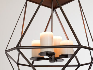 Szkło wewnątrz świecy Świecznik Led Lights, Szeroki czerni żelaza Cage Lampa wisząca