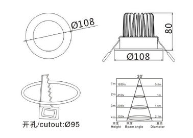 1320Lm 12 Watt Aluminium Downlight / Residential Led Wbudowane oświetlenie