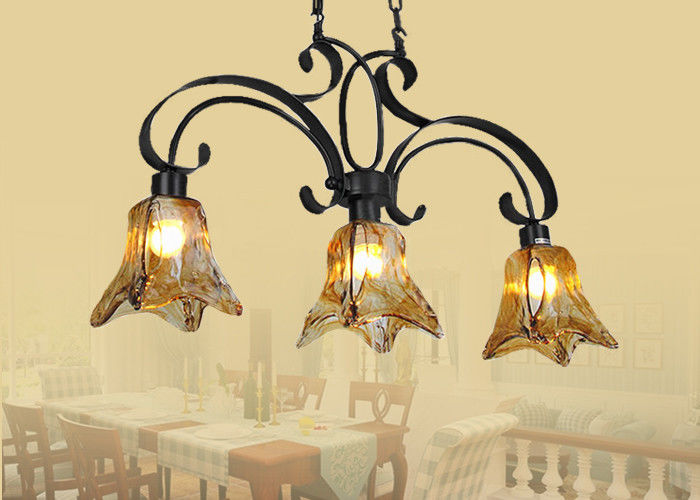 Amber Szkło Cień kute Żyrandol Unique / Rustic / Retro Style 3 Light, E27 Podstawa